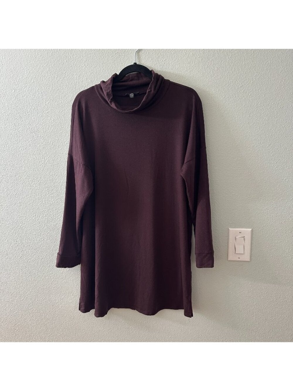 Eileen Fisher Oversized Stretchy Turtleneck Shirt Blouse Tunic LARGE Brown